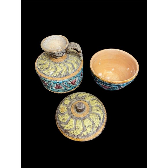 MCM RAYMOR BITOSSI ALDO LONDI LAVA GLAZE SGRAFFITO ITALY POTTERY PITCHER/BOWL - Picture 1 of 5